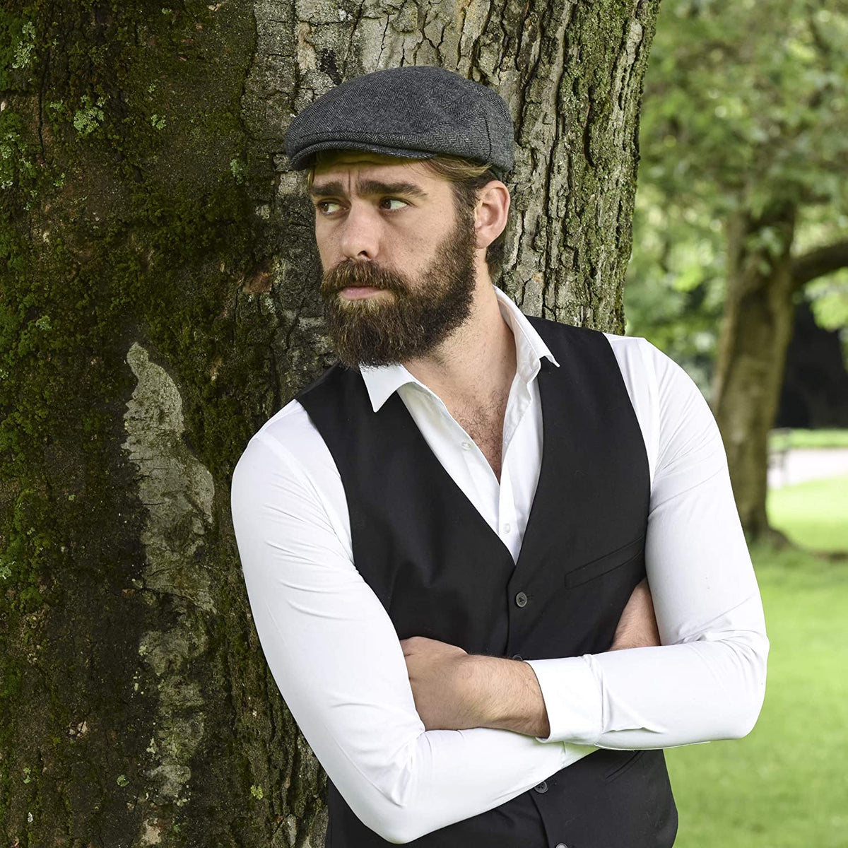 Flat Cap And Beard Tweed Flat Cap, Made From Pure Wool Woven In
