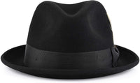 Men's black trilby hat front view